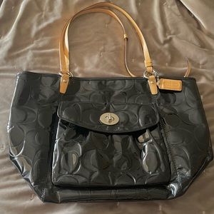 GCoach brand new black patent with brown leather trim